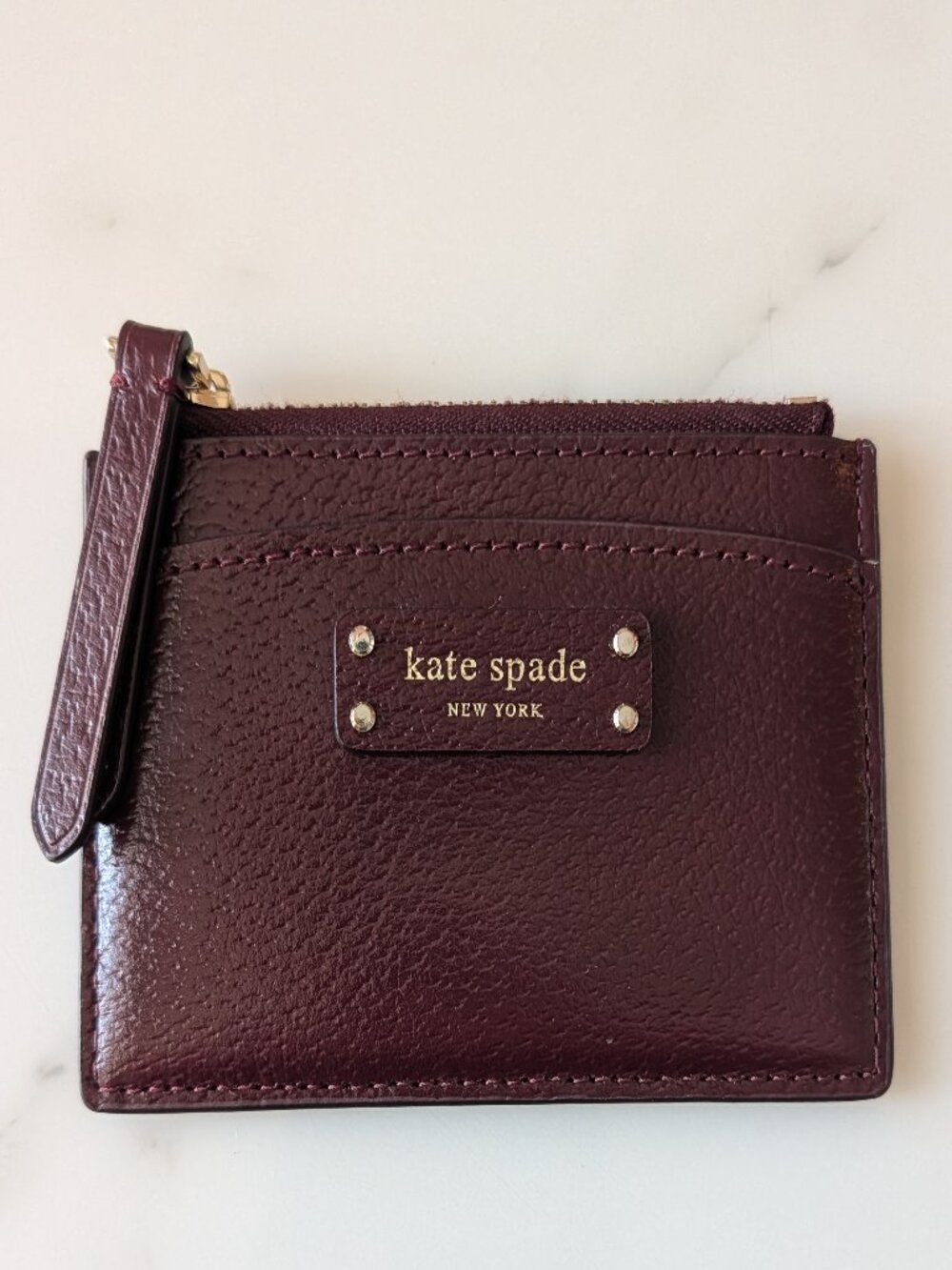 Kate Spade Burgundy Slim Compact Card Case / Coin Purse